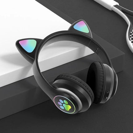 Cat Ear Bluetooth Headphones With Mic And Light Accents For Commuting black cat-ear wireless headset with mic