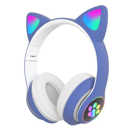 Cat Ear Bluetooth Headphones With Mic And Light Accents For Commuting blue wireless cat-ear headset with mic