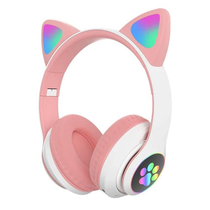 Cat Ear Bluetooth Headphones With Mic And Light Accents For Commuting pink wireless foldable headset with paw LED