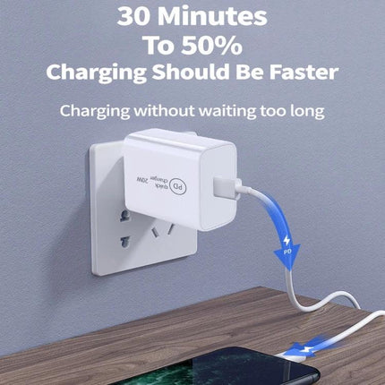 Compact Travel Charger for Daily Device Use on the Go plugged into wall delivering fast 30-minute to 50% smartphone charging