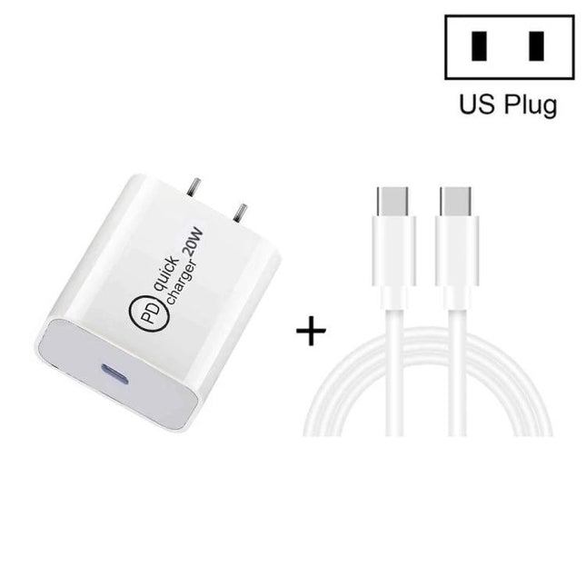 Travel Charger Set for Daily Device Powering on Trips - white 20W PD USB‑C wall charger with dual USB‑C cable and US plug