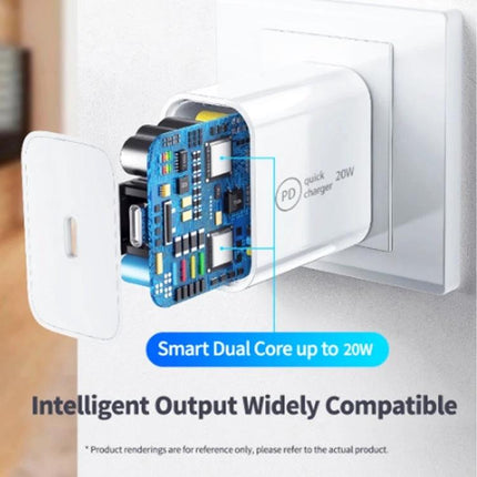 Travel Charger Set for Daily Device Powering on Trips - white 20W PD Type-C wall charger with smart dual-core circuit exposed