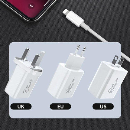 Essential Travel Charger Set for Daily Device Use on the Go – compact Type-C to 8 Pin cable with UK, EU, US plug adapters for phones, tablets, laptops