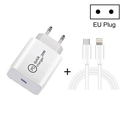 Essential Travel Charger Set for Daily Device Use on the Go - compact white 20W PD EU plug charger with Type-C to 8 Pin cable