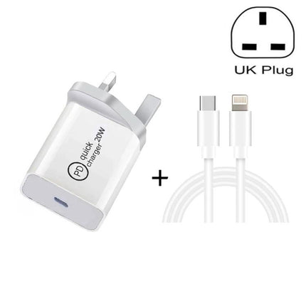 Essential Travel Charger Set for Daily Device Use on the Go - compact 20W UK plug PD quick charger with Type-C to 8 Pin cable for phones tablets laptops
