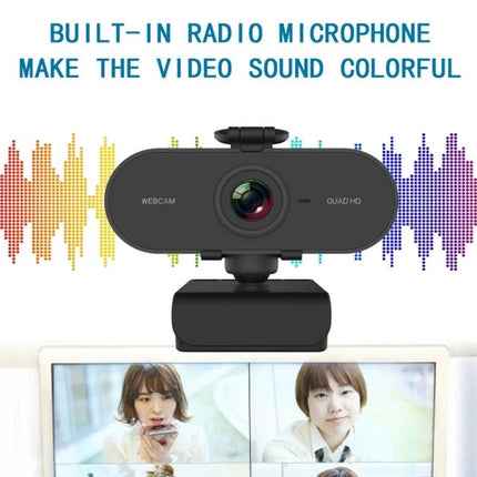 Rotatable 360-Degree Webcam for Video Calls with Microphone and Tripod mounted on monitor showing clear video call and built-in microphone