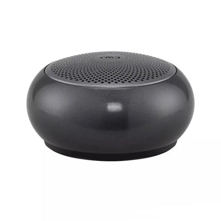 EWA Portable Bluetooth Speaker For Everyday Use With Water Resistant Mesh compact gray speaker with metal mesh and buttons
