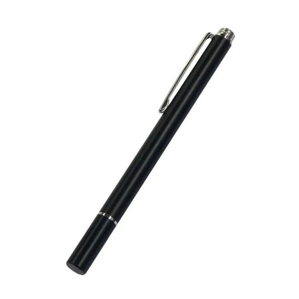 Universal Capacitive Stylus Pen for Touch Screens and Tablets - slim black aluminum alloy stylus with transparent disc tip for precise sketching and note-taking