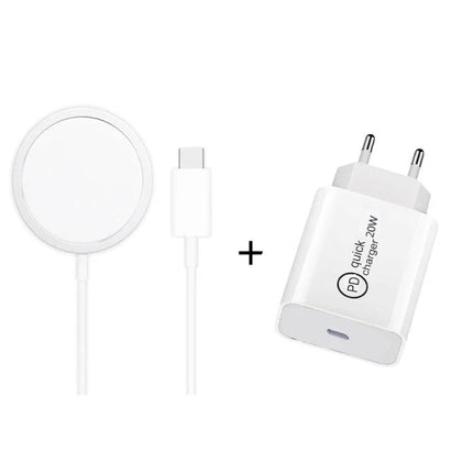 Convenient Travel Charger Set for Everyday Device Power - white wireless pad and USB-C PD quick charger combo