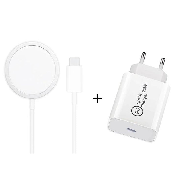 Convenient Travel Charger Set for Everyday Device Power - white wireless pad and USB-C PD quick charger combo