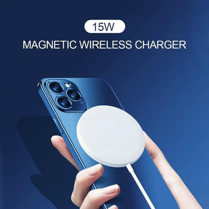 Convenient Travel Charger Set for Everyday Device Power - 15W magnetic wireless charger attached to smartphone for hands-free commuting and coffee shop use