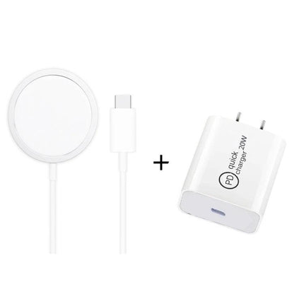 Convenient Travel Charger Set for Everyday Device Power — white wireless magnetic pad and USB‑C 20W PD wall charger