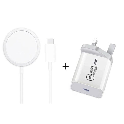 Convenient Travel Charger Set for Everyday Device Power — white wireless pad and 30W USB-C wall charger for commute and coffee shop use