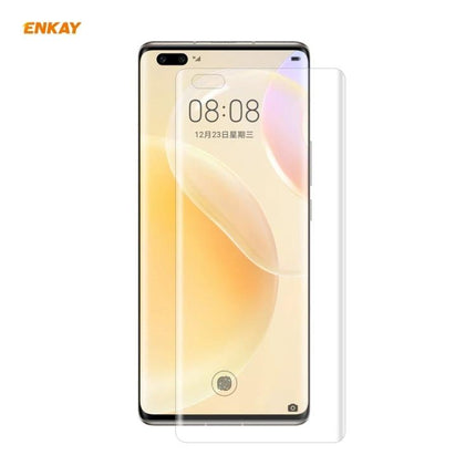 ENKAY Curved PET Screen Protector for Smartphone Daily Use shown on curved-edge phone, clear full-coverage PET film with 4H scratch resistance