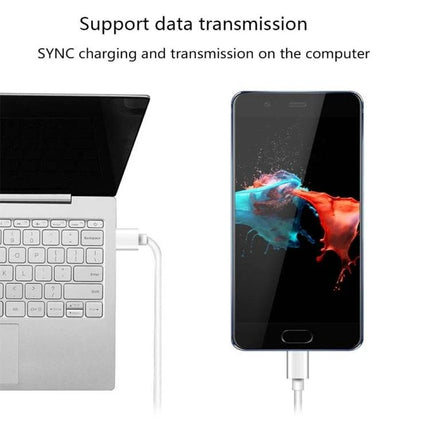 Daily Use USB-C Cable for Phone Charging at Home and Travel — white cable connecting laptop to phone for syncing and charging