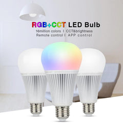 Bombilla LED FUT012 E27 RGB + CCT de 9 W, 100 V-240 V, control remoto a todo color, inteligente, WiFi 2,4 G, inalámbrica