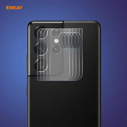 ENKAY Hat-Prince Camera Lens Protector for Samsung Galaxy S21 Series clear rear camera protector on black phone, scratch and impact resistant