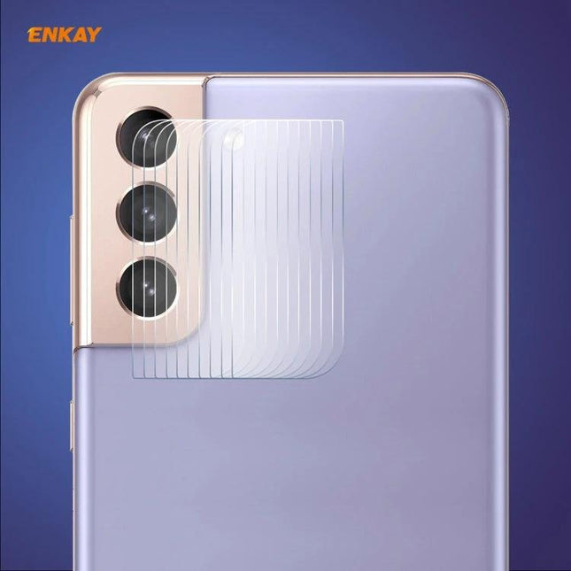 ENKAY Hat-Prince Tempered Glass Camera Lens Protector for Galaxy shown on Samsung Galaxy S21 rear camera, clear tempered glass shield