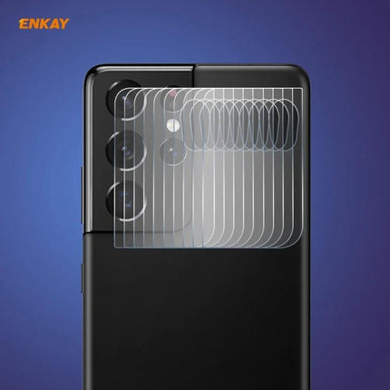 ENKAY Hat-Prince Tempered Glass Camera Lens Protector for Galaxy showing clear tempered lens shields on Samsung Galaxy rear camera