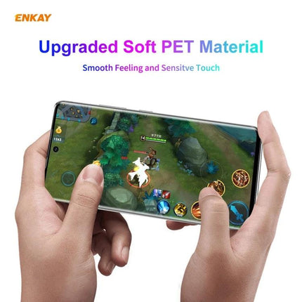 ENKAY Hat Prince Full Screen Protector for Samsung Galaxy Ultra - Clear PET screen protector showing hands gaming on Galaxy S21 Ultra