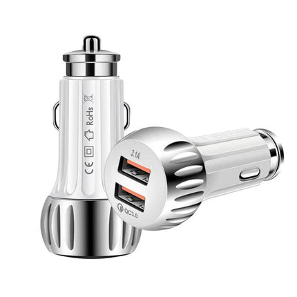 Dual Port USB Car Charger For Smartphones And Tablets In Car Use white QC3.0 2-port 20W cigarette lighter adapter