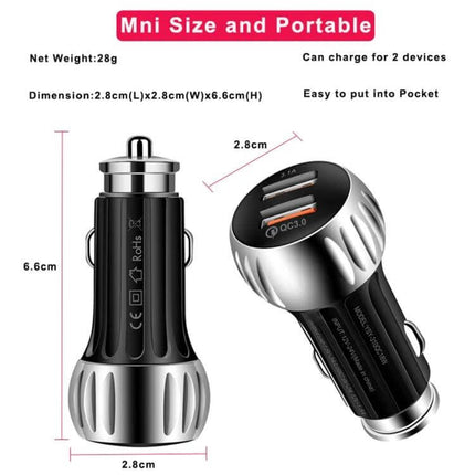 Dual Port USB Car Charger For Smartphones And Tablets In Car Use compact QC3.0 20W dual-port car charger for commuting and rideshare