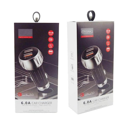Dual Port USB Car Charger For Smartphones And Tablets In Car Use - dual USB QC3.0 20W 12-24V compact car charger packaging image
