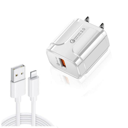USB Travel Charger for Everyday Device Charging on the Go white compact USB-A wall charger with cable, fast charge, portable travel adapter