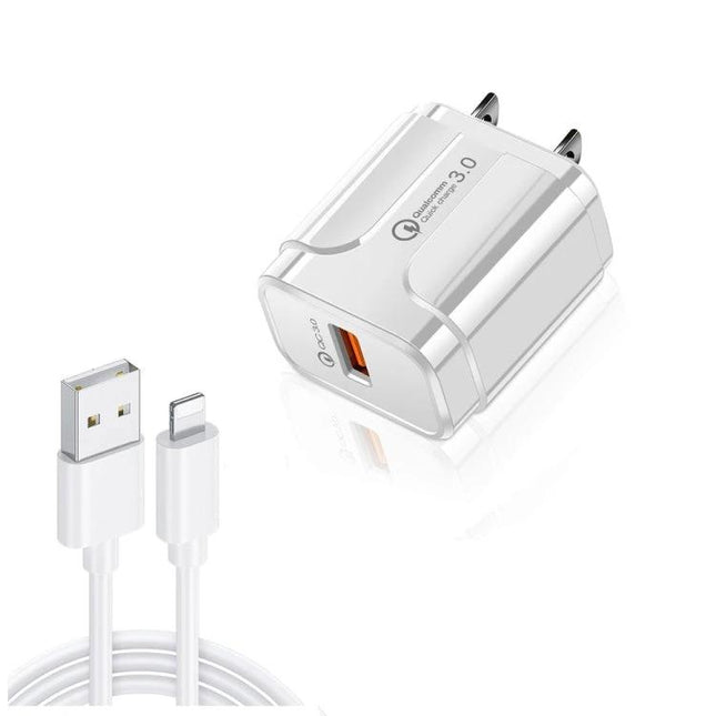 USB Travel Charger for Everyday Device Charging on the Go white compact USB-A wall charger with cable, fast charge, portable travel adapter