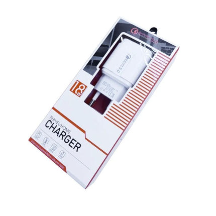 USB Travel Charger for Daily Device Power Needs on the Go - white 18W QC3.0 wall charger in retail packaging