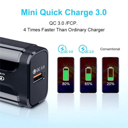 USB Travel Charger for Daily Device Power Needs on the Go - compact 18W QC3.0 fast charger shown charging smartphones quickly