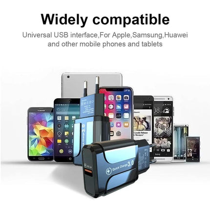 Compact Travel Charger for On-the-Go Device Needs - compact universal USB wall charger compatible with phones and tablets, quick charge 3.0
