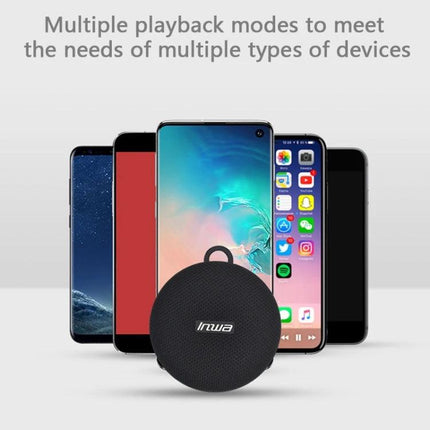 Compact Bluetooth Speaker With Bike Mount For Outdoor Use shown with multiple smartphones demonstrating playback modes
