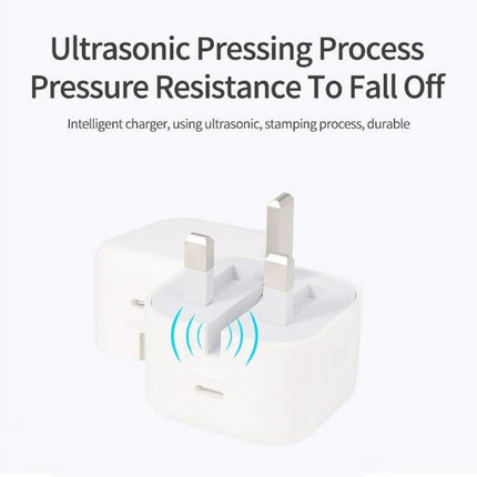 Compact Folding Charger for Travel and Daily Essentials showing a white foldable wall charger with UK prongs and compact design