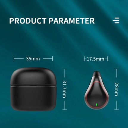Single-Ear Bone Conduction Wireless Earphone For Commuting shown with compact charging case and size dimensions