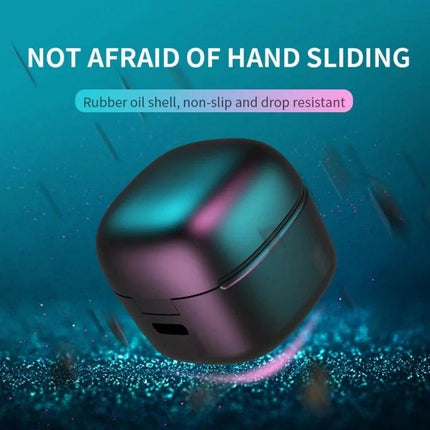 Single-Ear Bone Conduction Wireless Earphone For Commuting charging case shown with non‑slip rubber oil shell, drop resistant, sleek iridescent finish