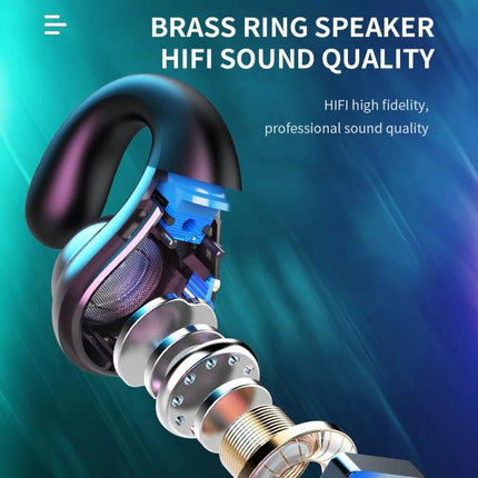 Single-Ear Bone Conduction Wireless Earphone For Commuting showing exploded view of brass ring speaker and HiFi sound components