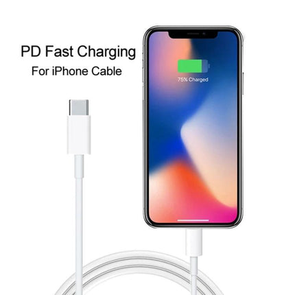 Compact Folding Travel Charger Set for Everyday Use — PD fast charging USB-C to iPhone cable with phone showing 75% charged