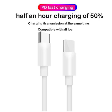 Practical Two-Meter USB-C Charging Cable for Daily Device Needs – white USB-C cable showing connectors, PD fast charging, 50% in half hour