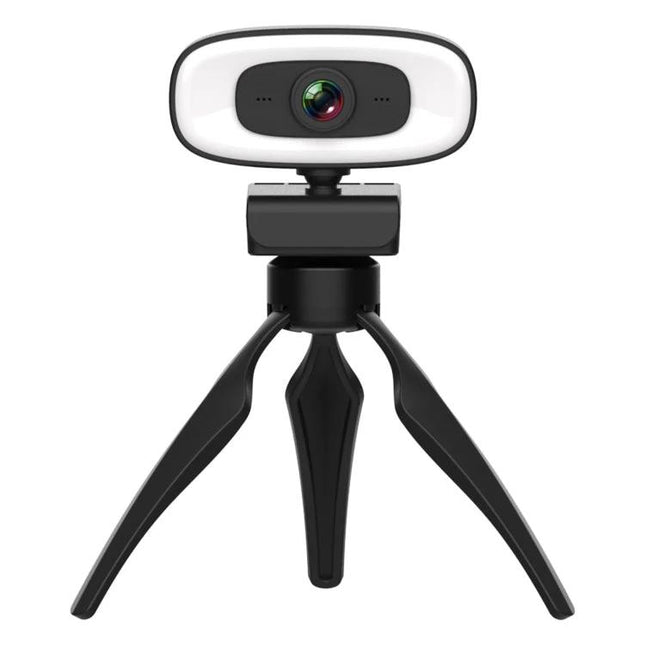 High-Quality Rotatable Webcam for Clear Video Conferencing on tripod with wide-angle 2K HD lens for professional meetings and streaming