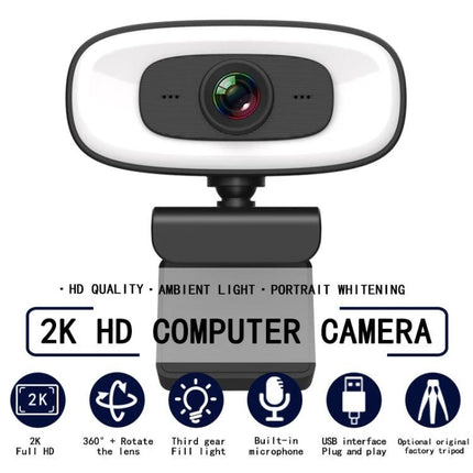 High-Quality Rotatable Webcam for Clear Video Conferencing with 2K HD wide-angle lens and built-in mic, adjustable rotatable design for streaming and meetings