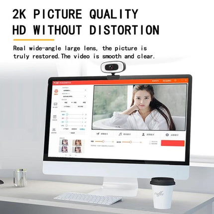 High-Quality Rotatable Webcam for Clear Video Conferencing on desktop computer showing 2K HD wide-angle video call
