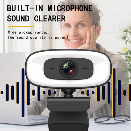 High-Quality Rotatable Webcam for Clear Video Conferencing showing 2K HD camera with built-in microphone and wide-angle lens for professional meetings