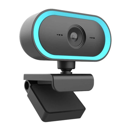 Versatile Webcam with Adjustable Angle for Video Calls showing 2K HD camera, wide-angle lens and adjustable clip mount for streaming and video meetings