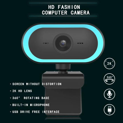 Versatile Webcam with Adjustable Angle for Video Calls 2K HD wide-angle lens, adjustable angle, 360° rotating base, built-in mic