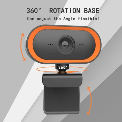 Versatile Webcam with Adjustable Angle for Video Calls showing 2K HD wide-angle lens and 360° rotation base for flexible framing
