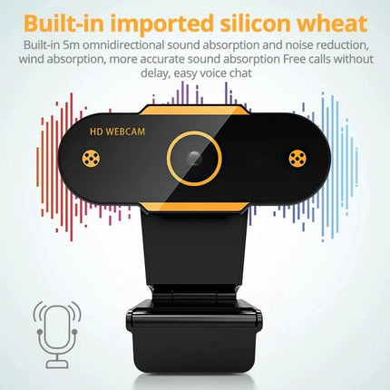 High-Definition 1080P USB Webcam with Built-in Mic for Online Meetings showing black HD webcam with built-in mic and automatic light correction