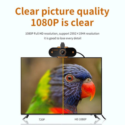 High-Definition 1080P USB Webcam with Built-in Mic for Online Meetings showing split-screen 720P vs 1080P clarity