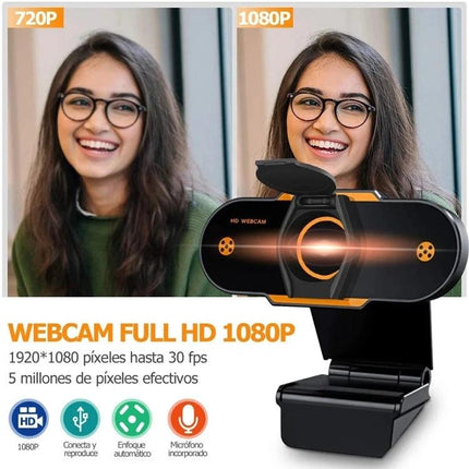 High-Definition 1080P USB Webcam with Built-in Mic for Online Meetings - 1080P plug-and-play webcam showing comparison and built-in microphone