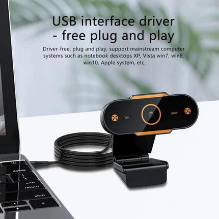 High-Definition 1080P USB Webcam with Built-in Mic for Online Meetings - plug-and-play 1080P webcam with clip and cable